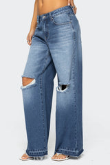 Xenia Distressed Low Rise Baggy Jeans