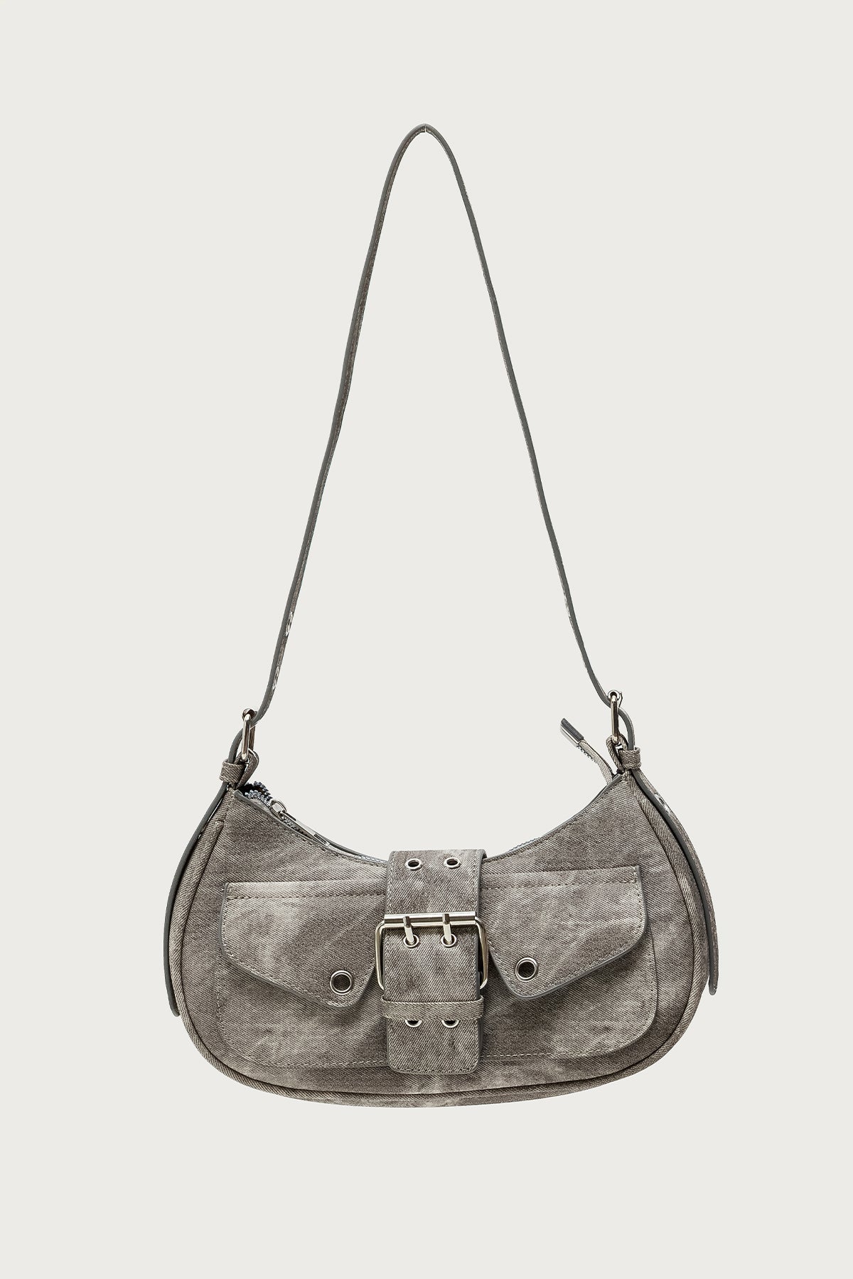 Washed Faux Leather Buckle Bag