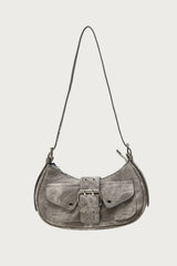 Washed Faux Leather Buckle Bag