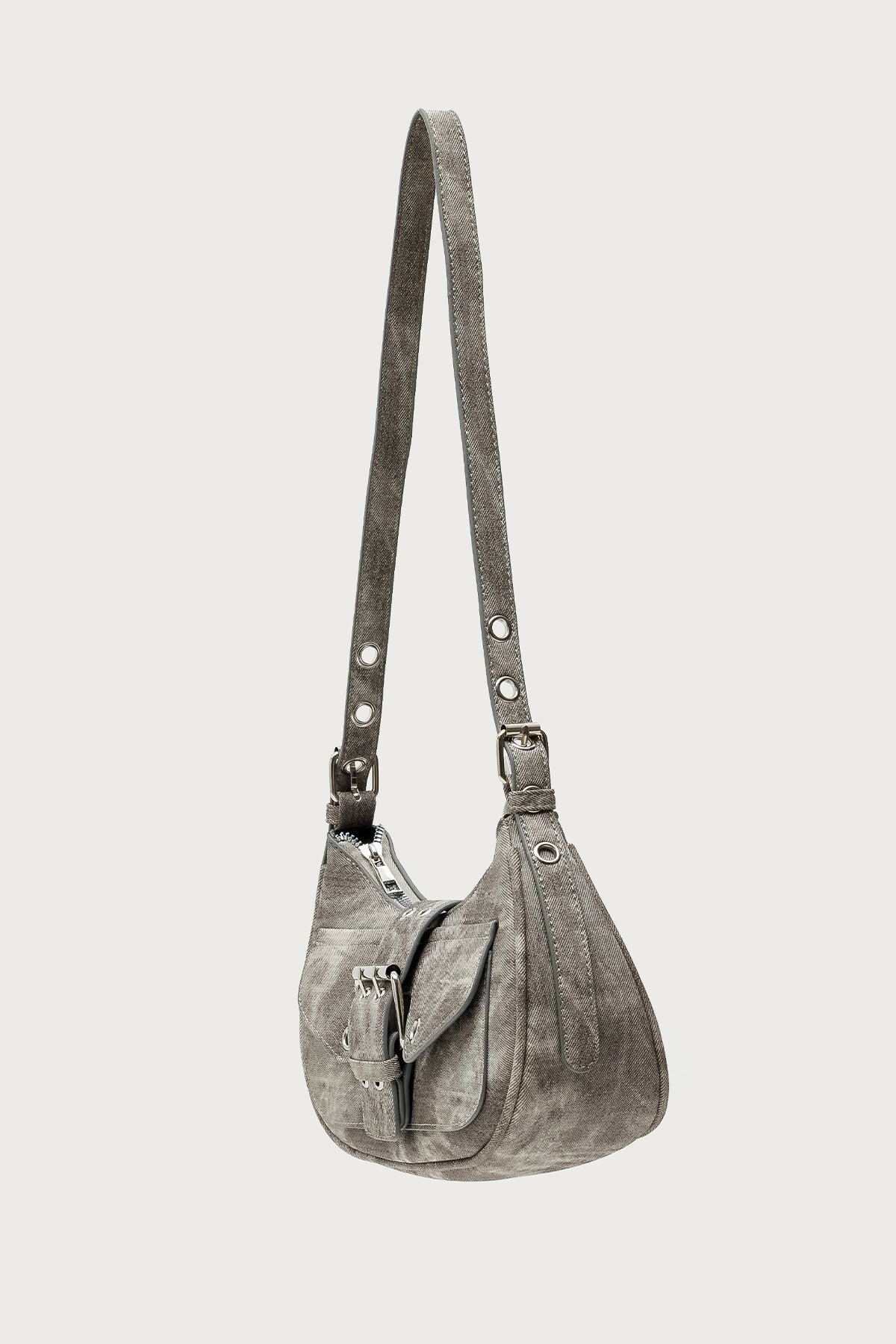 Washed Faux Leather Buckle Bag