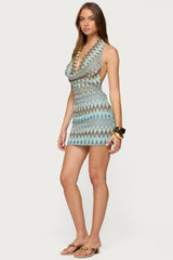 Ziggy Striped Backless Crochet Mini Dress
