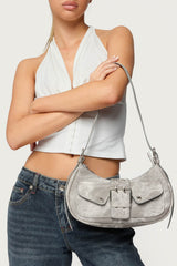 Washed Faux Leather Buckle Bag