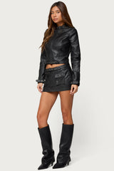 Zaira Faux Leather Cargo Mini Skort