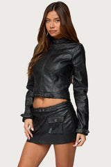 Zaira Buckle Faux Leather Jacket