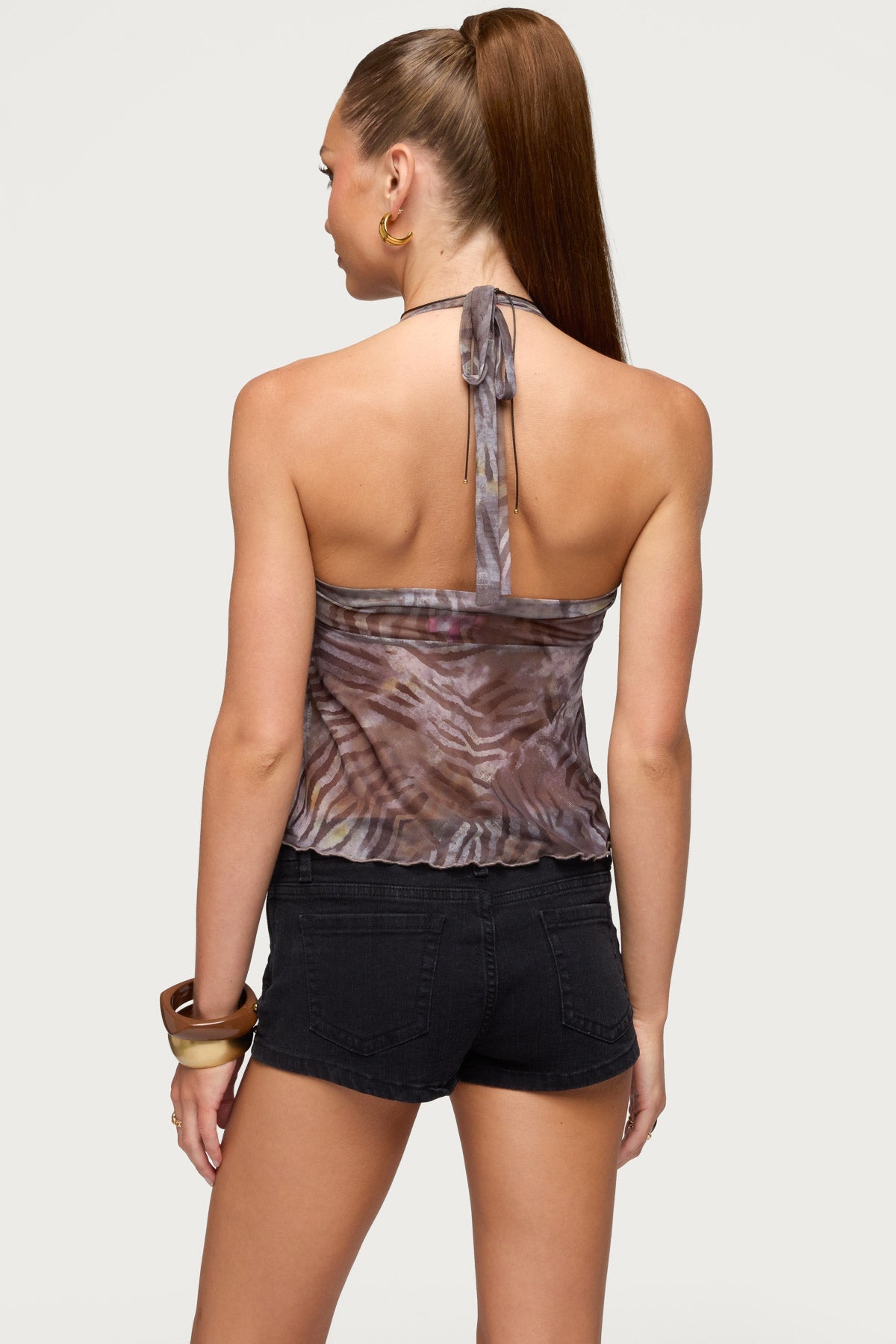 Tiger Printed Mesh Babydoll Top