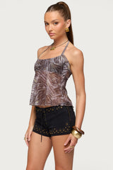 Tiger Printed Mesh Babydoll Top