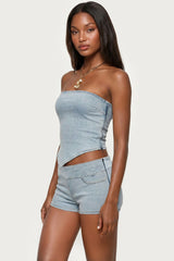 Zaida Asymmetric Denim Strapless Top