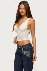 Vanya Sheer Lace V Neck Top