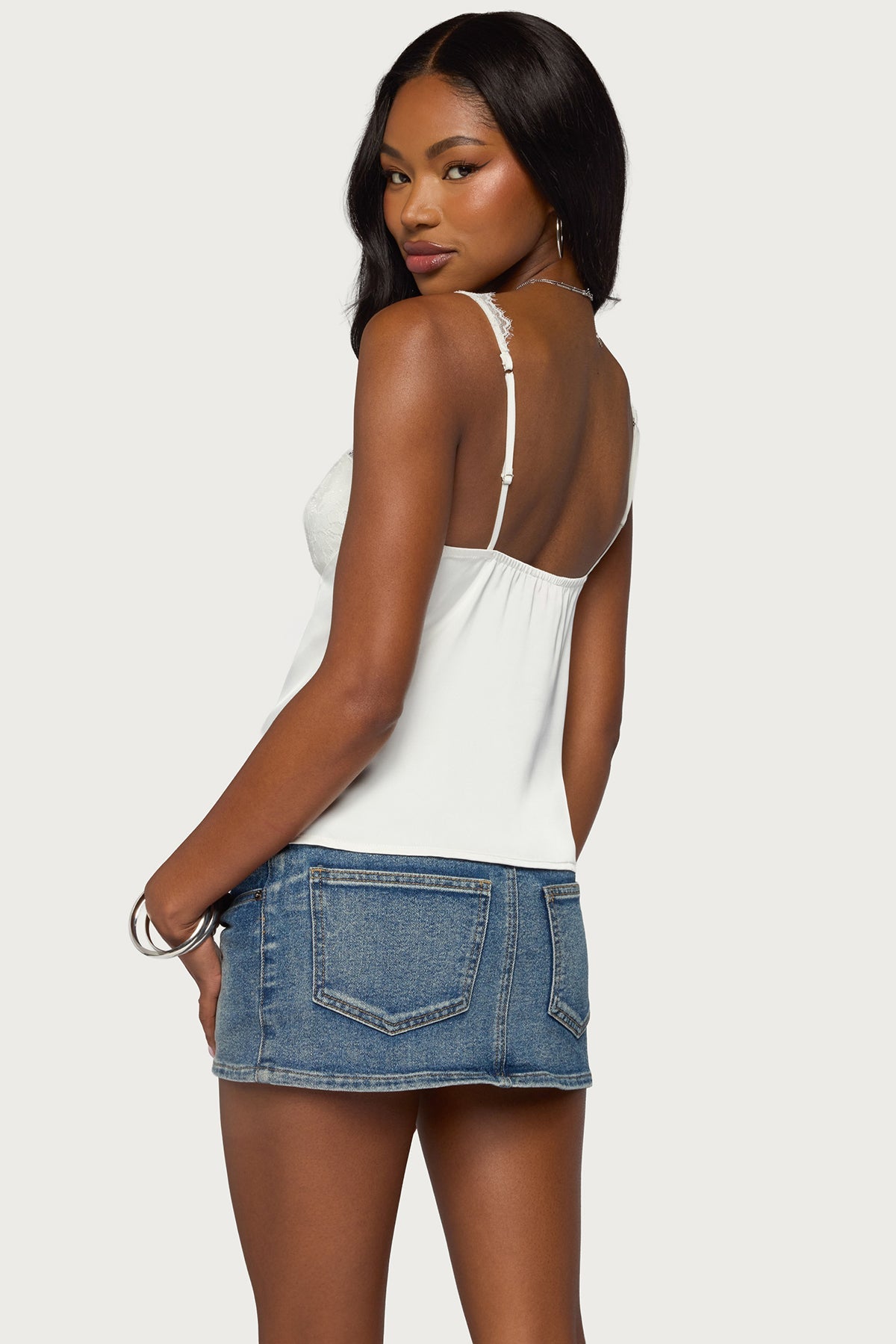 Vikkey Lacey Satin Effect Tank Top