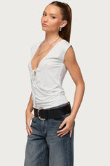 Tie Front V Neck Wrap Top