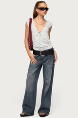 Tie Front V Neck Wrap Top