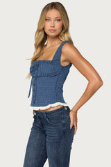 Zeffie Textured Gingham Tie Front Top