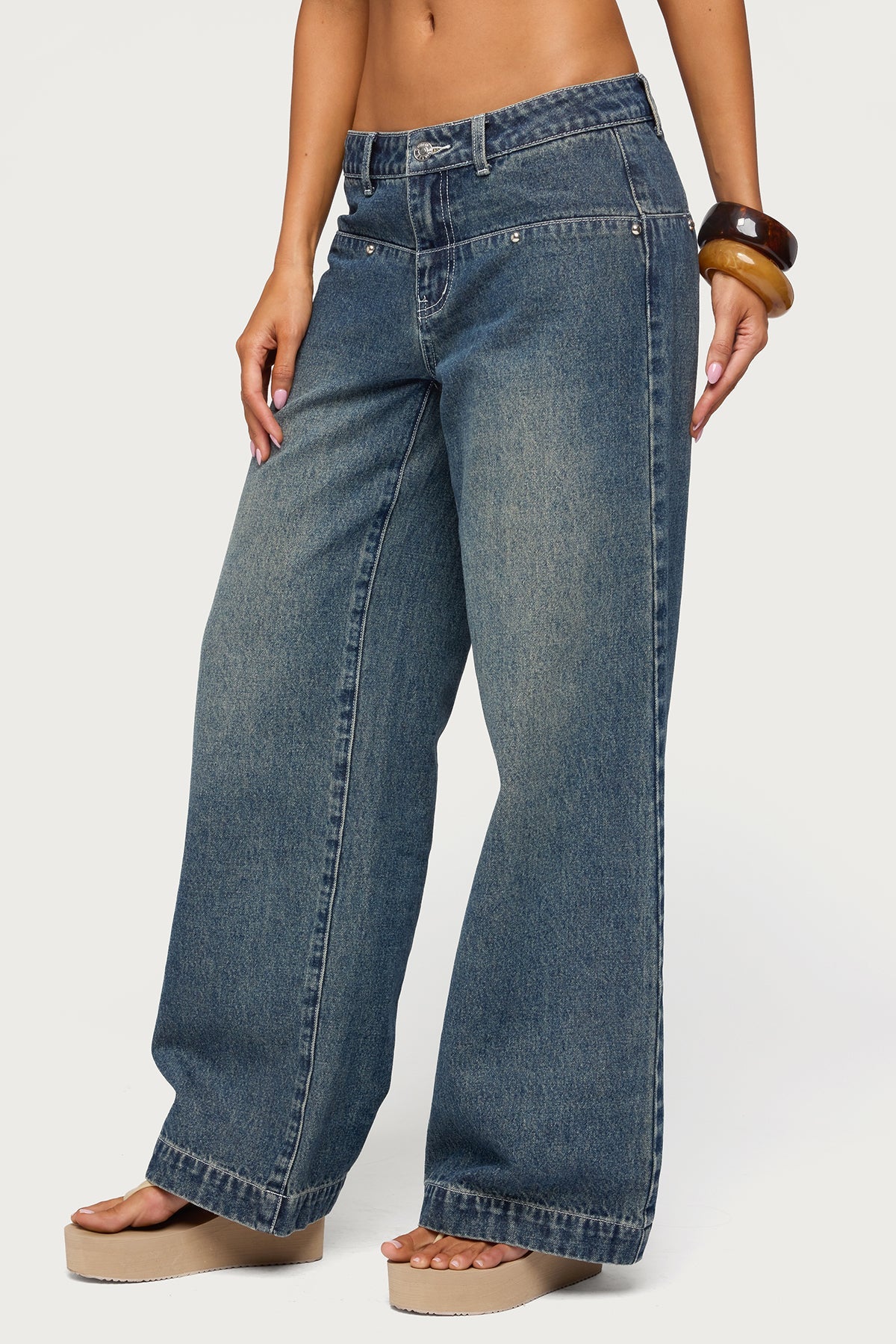 Wyn Studded Low Rise Baggy Jeans