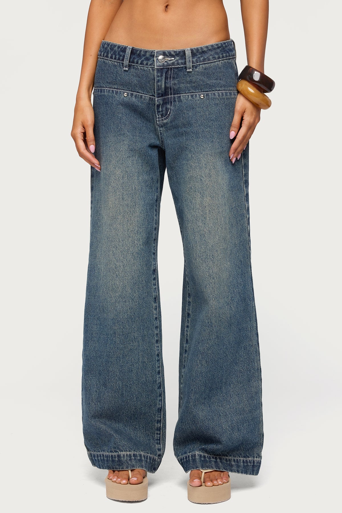Wyn Studded Low Rise Baggy Jeans