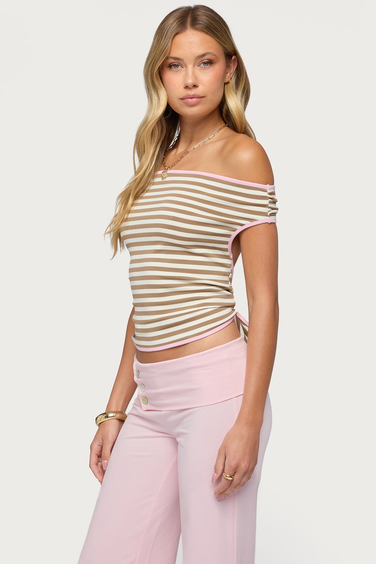 Zory Striped Backless Off Shoulder Top