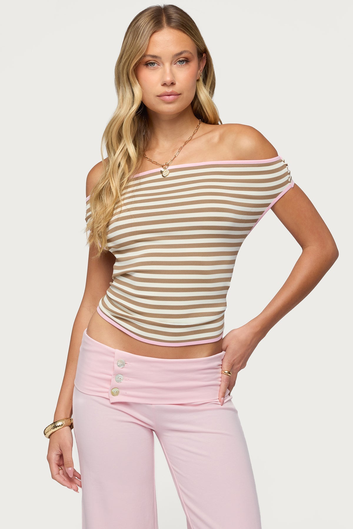Zory Striped Backless Off Shoulder Top