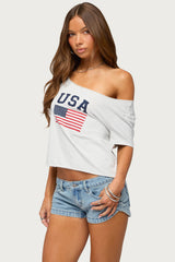 USA Babe Off Shoulder T Shirt