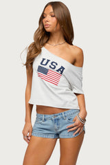USA Babe Off Shoulder T Shirt