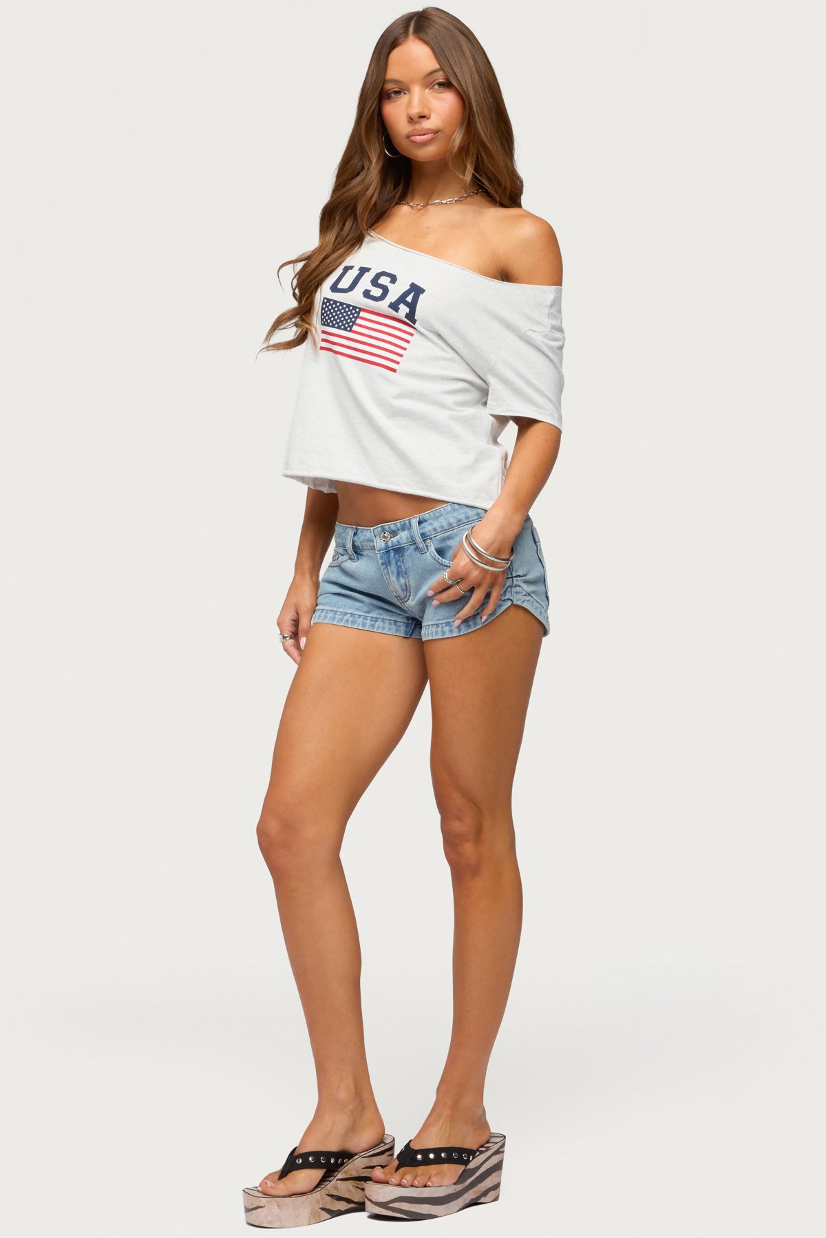 USA Babe Off Shoulder T Shirt