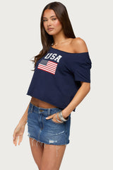 USA Babe Off Shoulder T Shirt