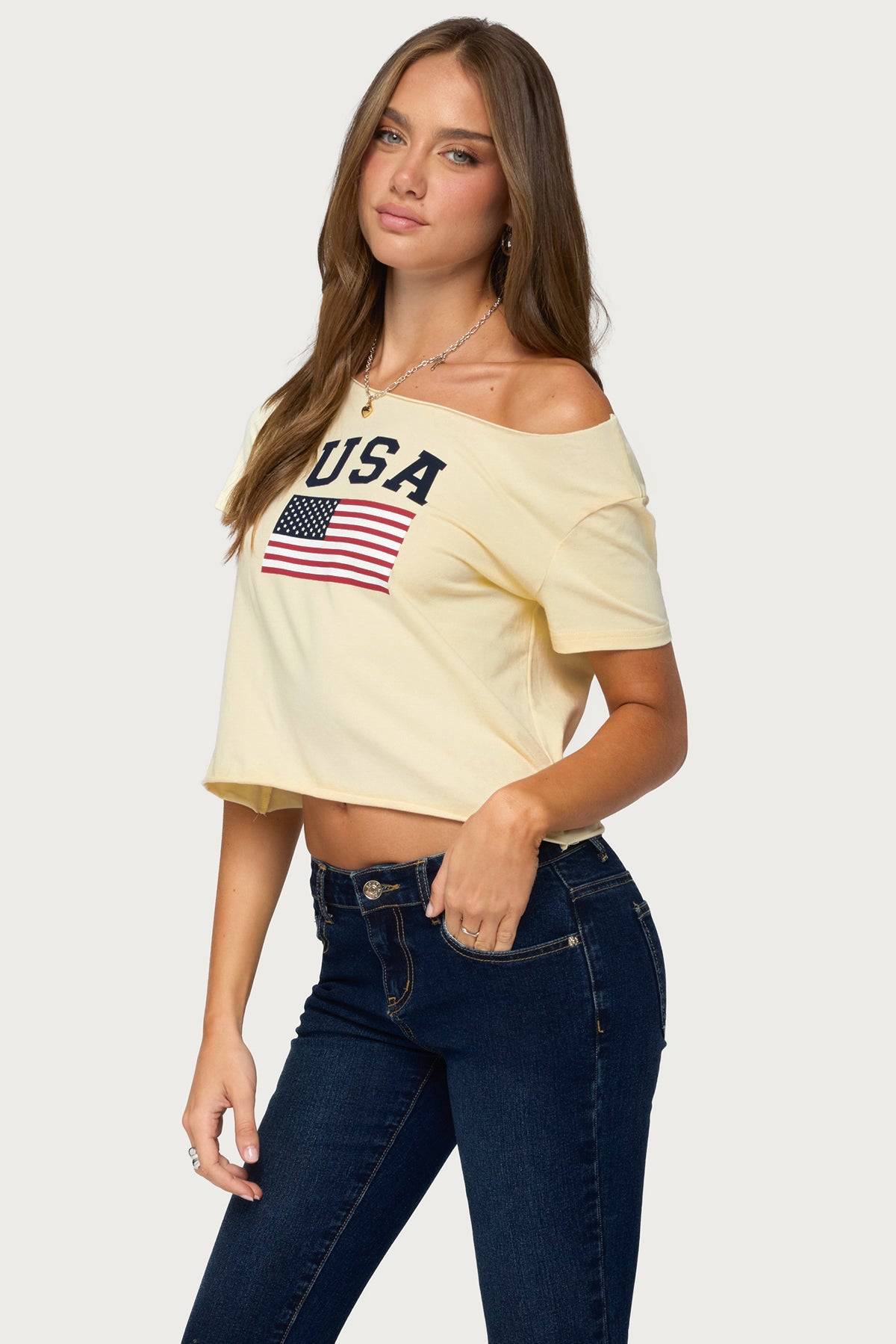 USA Babe Off Shoulder T Shirt
