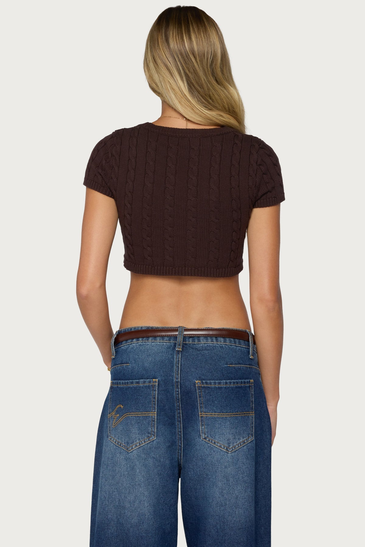 Zila Cropped Cable Knit Top