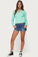 Yerin Long Sleeve Henley Ribbed Top
